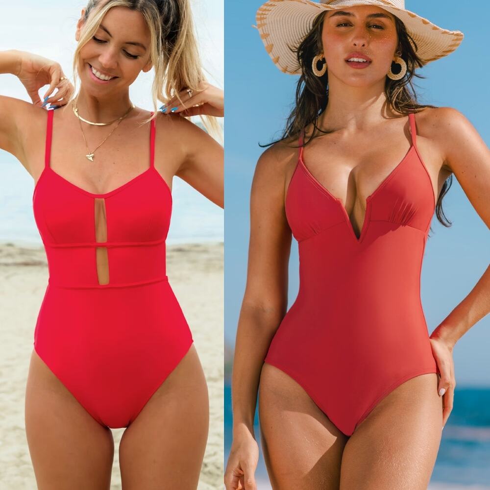 NWT Cupshe Lot of 2 One Piece Bikinis 2-PC Bathing Suit Swim Beach Paddle Sz S